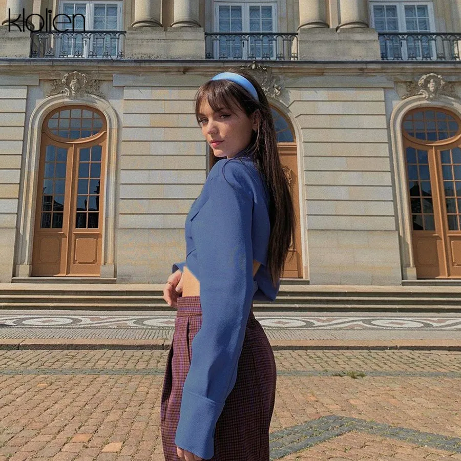 Klanien Осенние новые открытые куртки женская верхняя одежда на пуговицах короткое