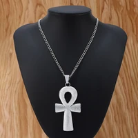 large metal ankh egyptian cross pendant long curb chain necklace lagenlook 34