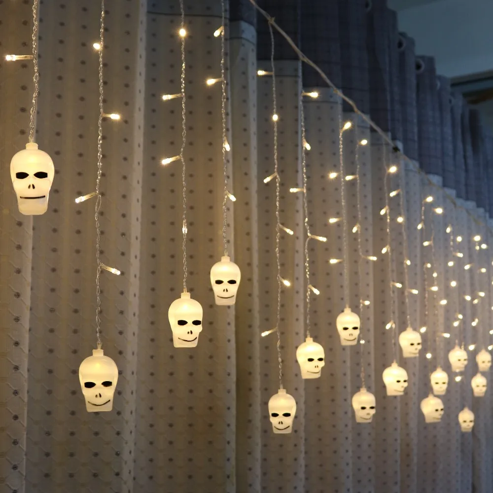 

3.5M 96 LED Halloween Skull Curtain Strings Light Ghost Skull Decorative Lights Fairy LED Garland Outdoor Indoor Decoration