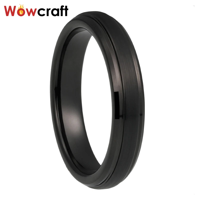 

4mm Black Women Rings 100% Tungsten Carbide Wedding Band Engraving Your Name Brushed Surface Polished Interior Comfort Fit
