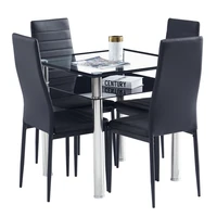 dining table chairs set include 1 2 layer square tempered glass dining table 4 elegant high backrest dining chairs blackus w