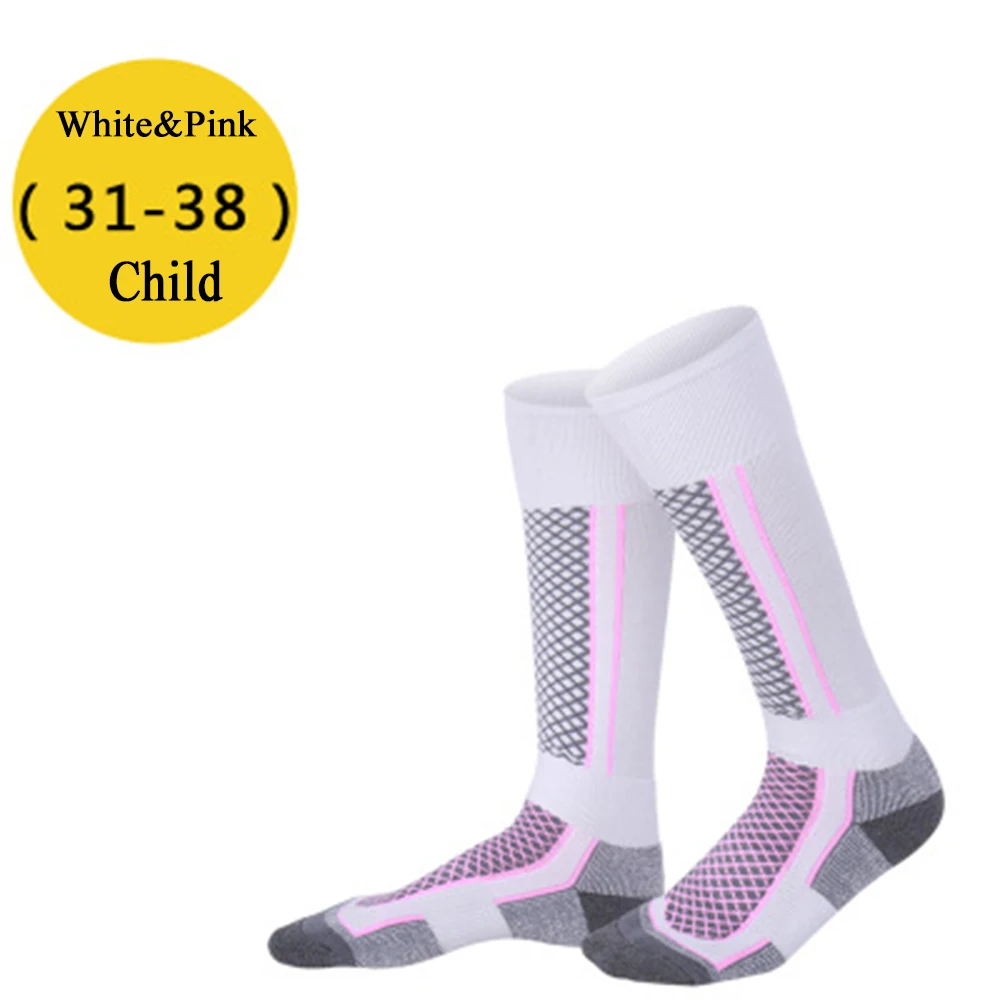 Child white pink Модные носки для женщин и мужчин, зимние лыжные спортивные носки для снежной погоды, прогулочные походные спортивные теплые длинные носки из хлопка, теплые носки для детей - Цвет: Child white pink
