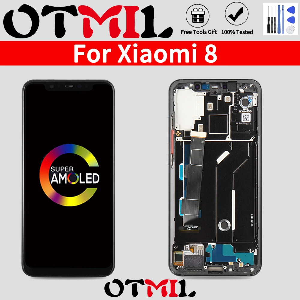 

ЖК-дисплей 6,21 дюйма для XIAOMI Mi 8 с сенсорным экраном и рамкой, дигитайзер для сборки дисплея Mi8 1080x2248, замена, розничная упаковка