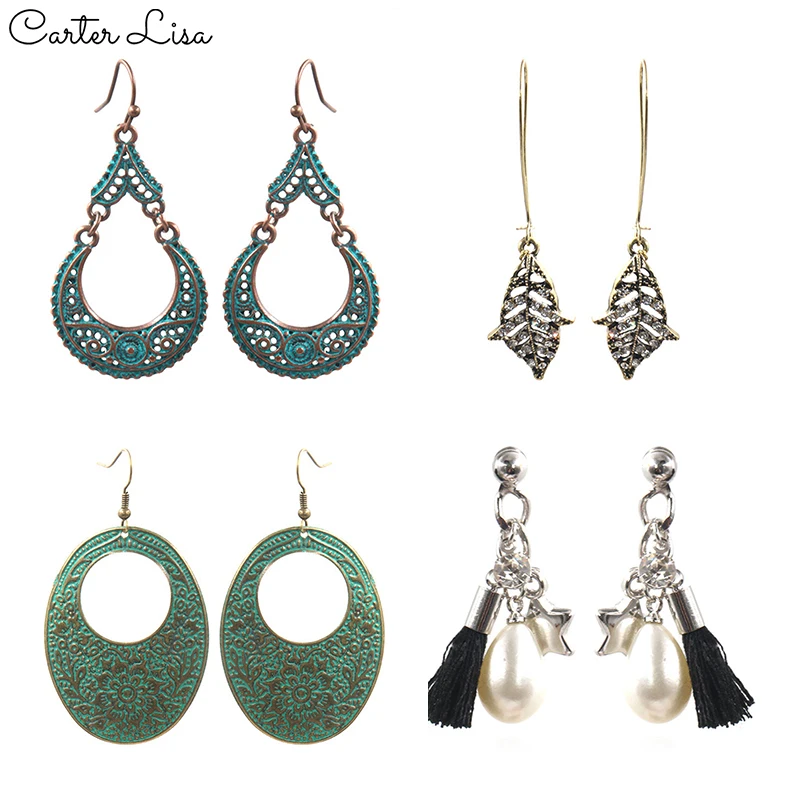 Женские Винтажные висячие серьги CARTER LISA в этническом стиле с листьями подарочные