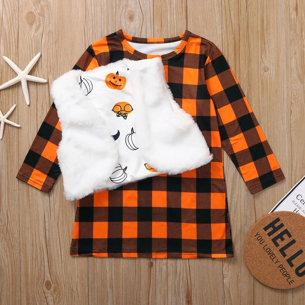 TELOTUNY детское платье с принтом в клетку для девочек на Хэллоуин + Двустороннее