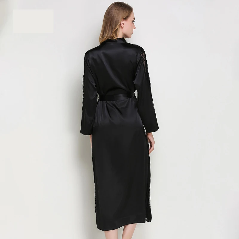 BESCSHERE шелковая сатиновая пижама халаты женское кружевное платье с длинными