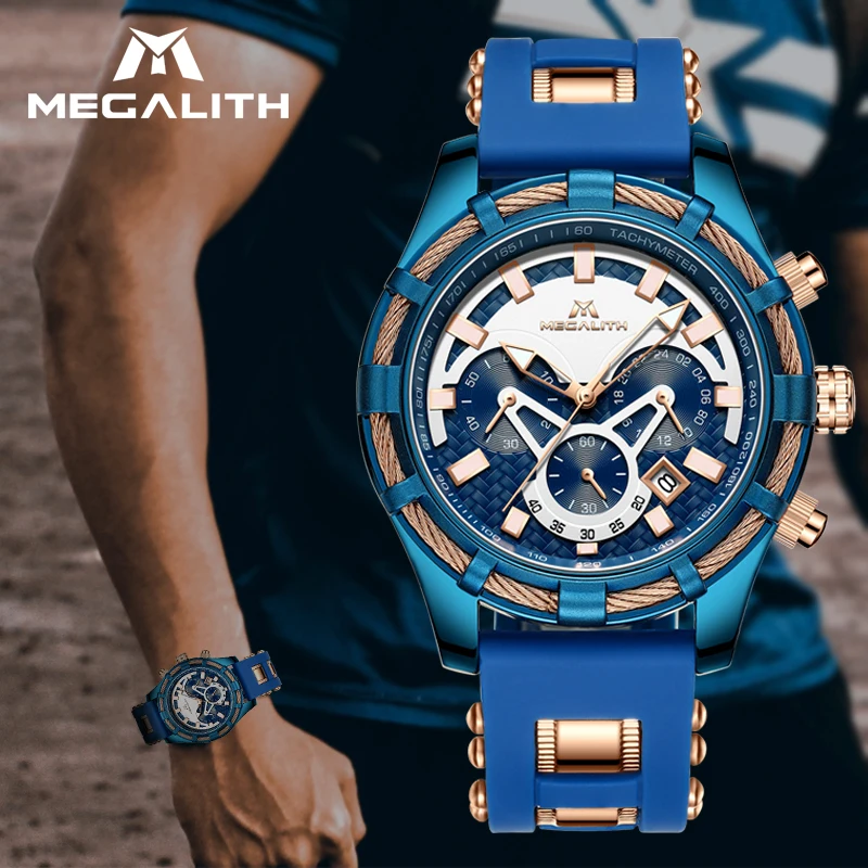 MEGALITH мужские часы кварцевые для мужчин 2019 Relojes Para Hombre хронограф Топ бренд синий