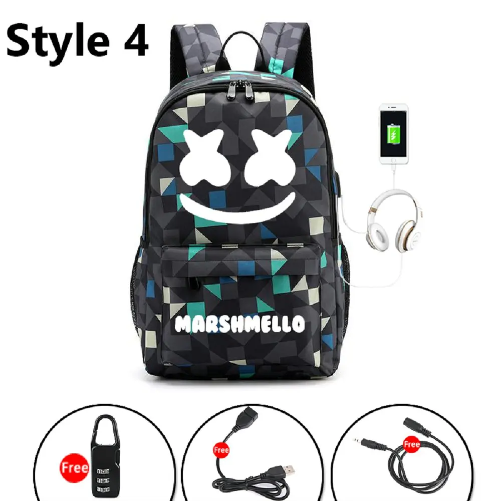Брезентовый светящийся водонепроницаемый DJ Marshmello Противоугонный рюкзак для ноутбука для подростков мальчиков и девочек студенческий школьный рюкзак мужская Wo мужская сумка - Цвет: CG5284