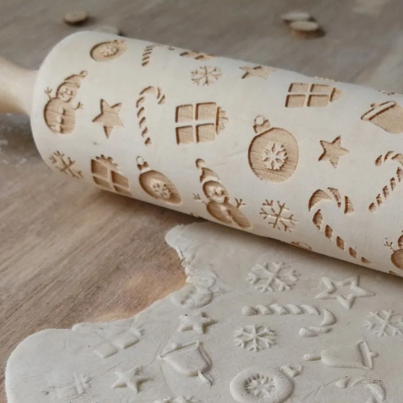 Рождественская Скалка Выгравированная резная деревянная рельефная Подарочная