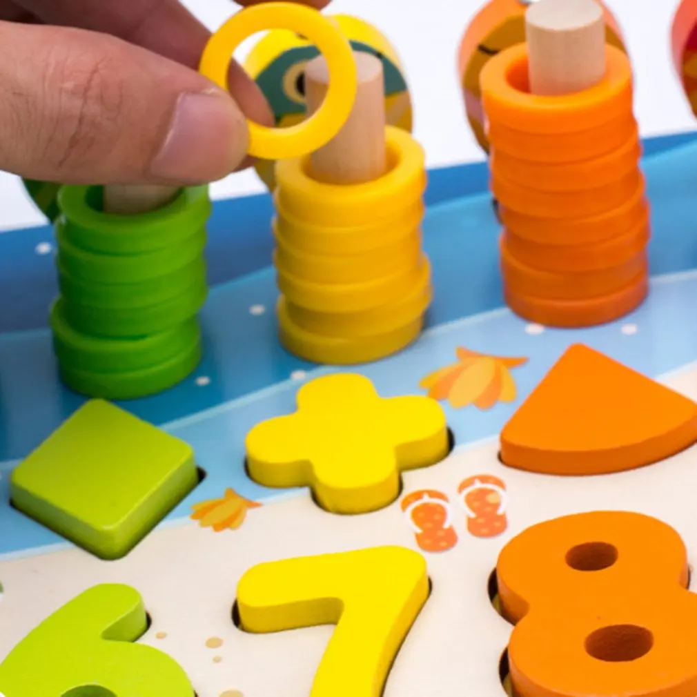 

Montessori Educational Wooden Toys Children Busy Board Math Fishing Children's Wooden Preschool Montessori Toy Counting Geometry