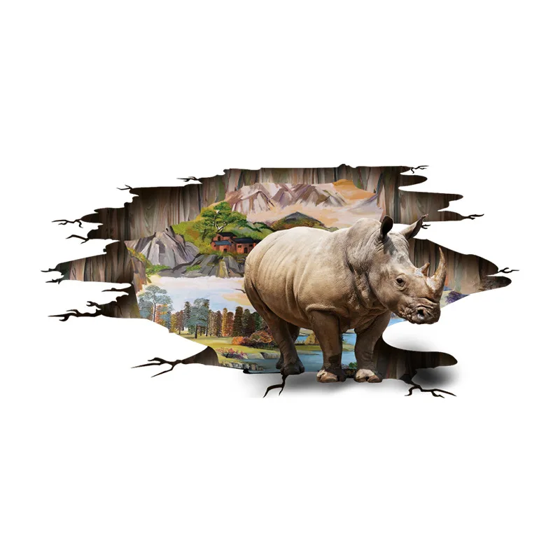 

Wall Paste 3D Stickers Rhinoceros Animal World Decals Kids Living Room Floor Bedroom Decoration Self Adhesive Painting Wallpaper
