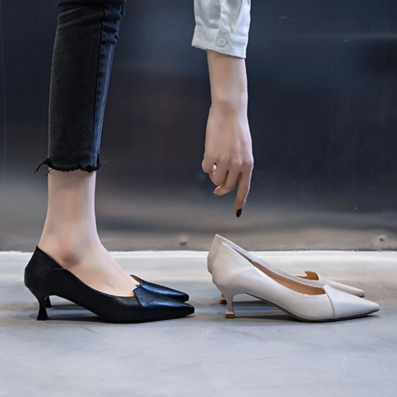 

High Heeled Shoes Women's Thin Heeled Pointed Shoes Spring 2021 New 5cm High Summer Women's Shoes Casual Small Heel Shoes