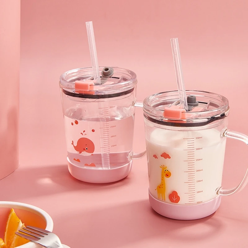 

350ml Milk Cup with Cover Handle Straw Kids Infants Drinkware Sippy Water Bottle