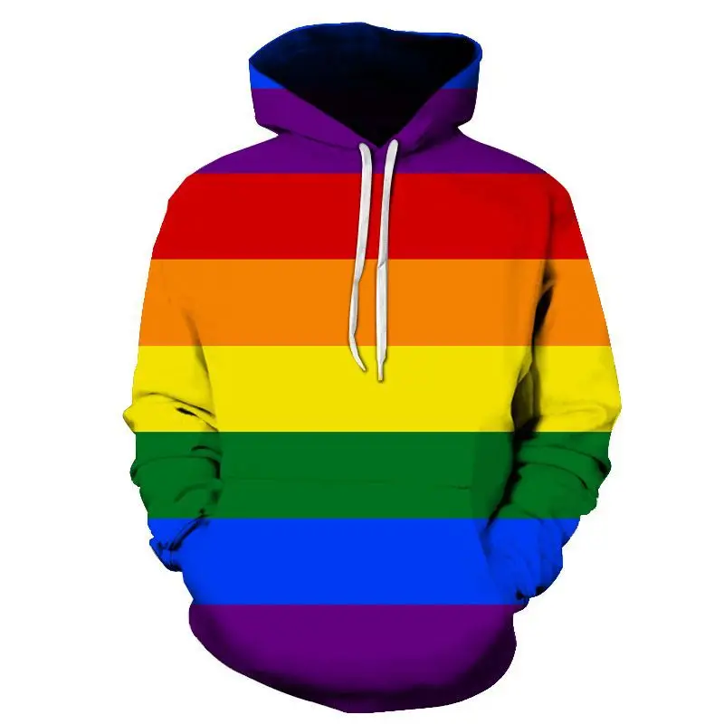 

Colorful stripes 3D printing men's/women's spring and autumn long-sleeved pullover hoodie boys and girls hip-hop pocket top