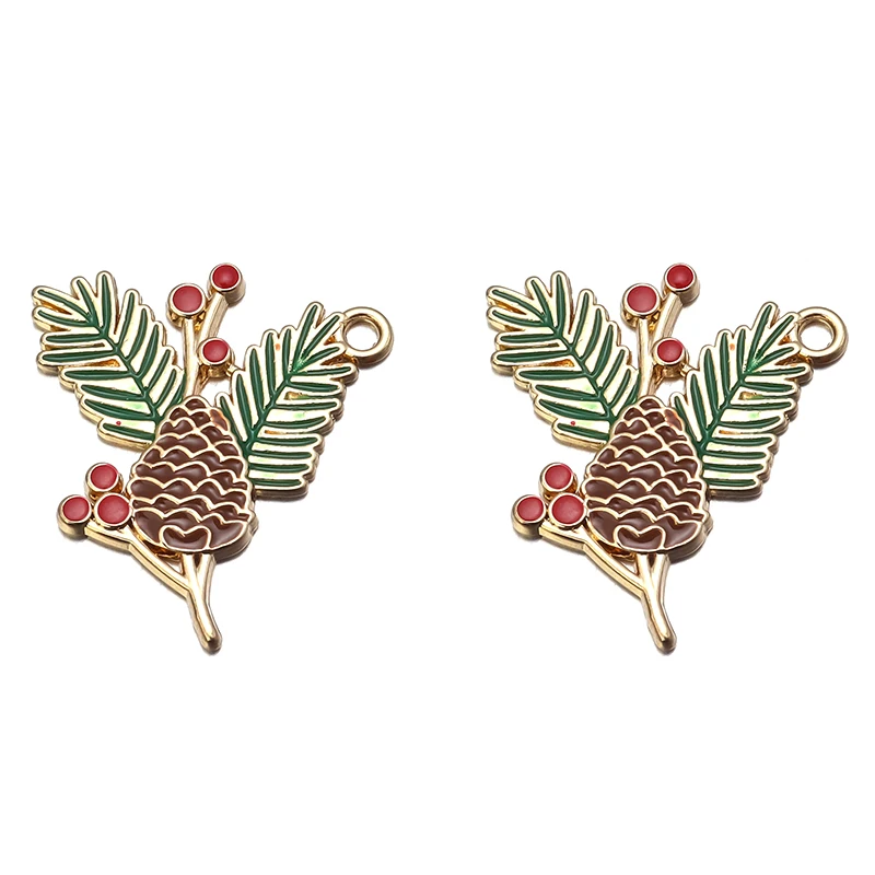 6 шт. эмаль рождественская елка Красные Сосновые шишки рождественский дом