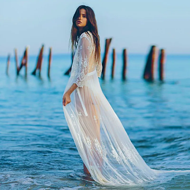 Женский кружевной пляжный комбинезон в стиле бохо с цветочным принтом Открытый