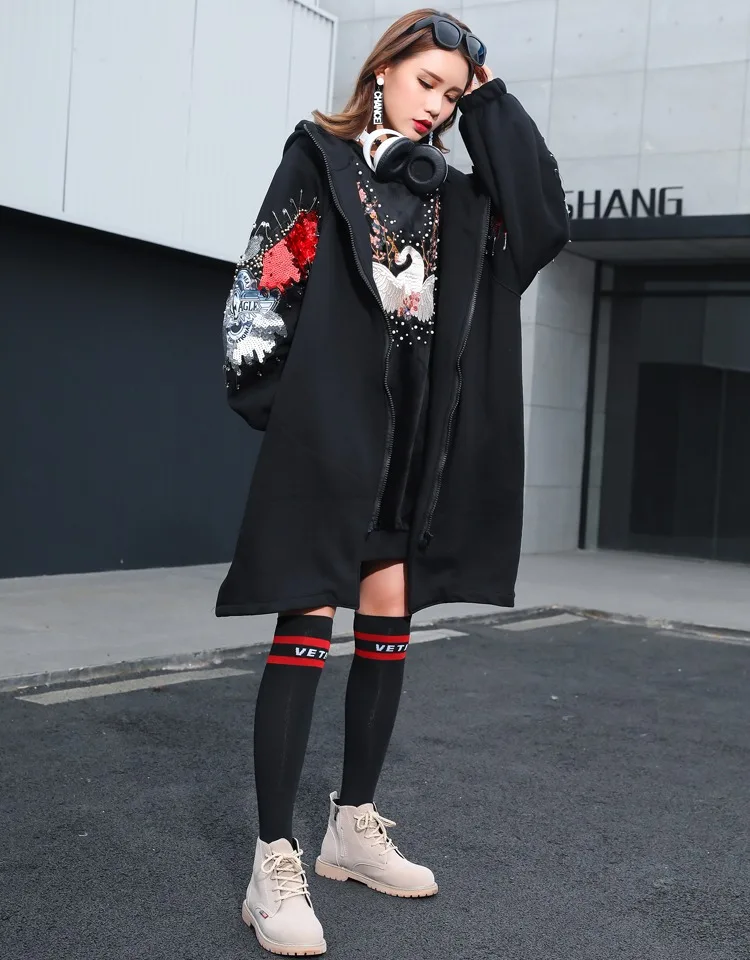 Рок дизайн осенне зимнее теплое пальто свободный жакет с капюшоном флисовый