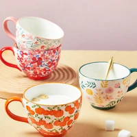 mug nordic ceramic cup flower mugs 460ml microwave coffee cups home drinkware milk mugs for breakfast tazas with handgrip