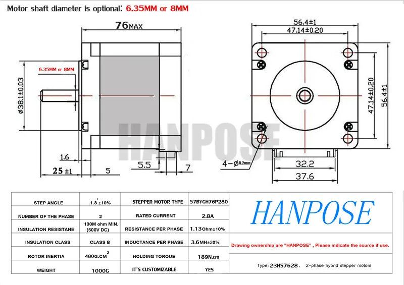 1 шт. 23HS7628 Nema 23 шагового двигателя 2.8A 189N. См ISO CNC4-lead для станка с ЧПУ 4-свинец машина