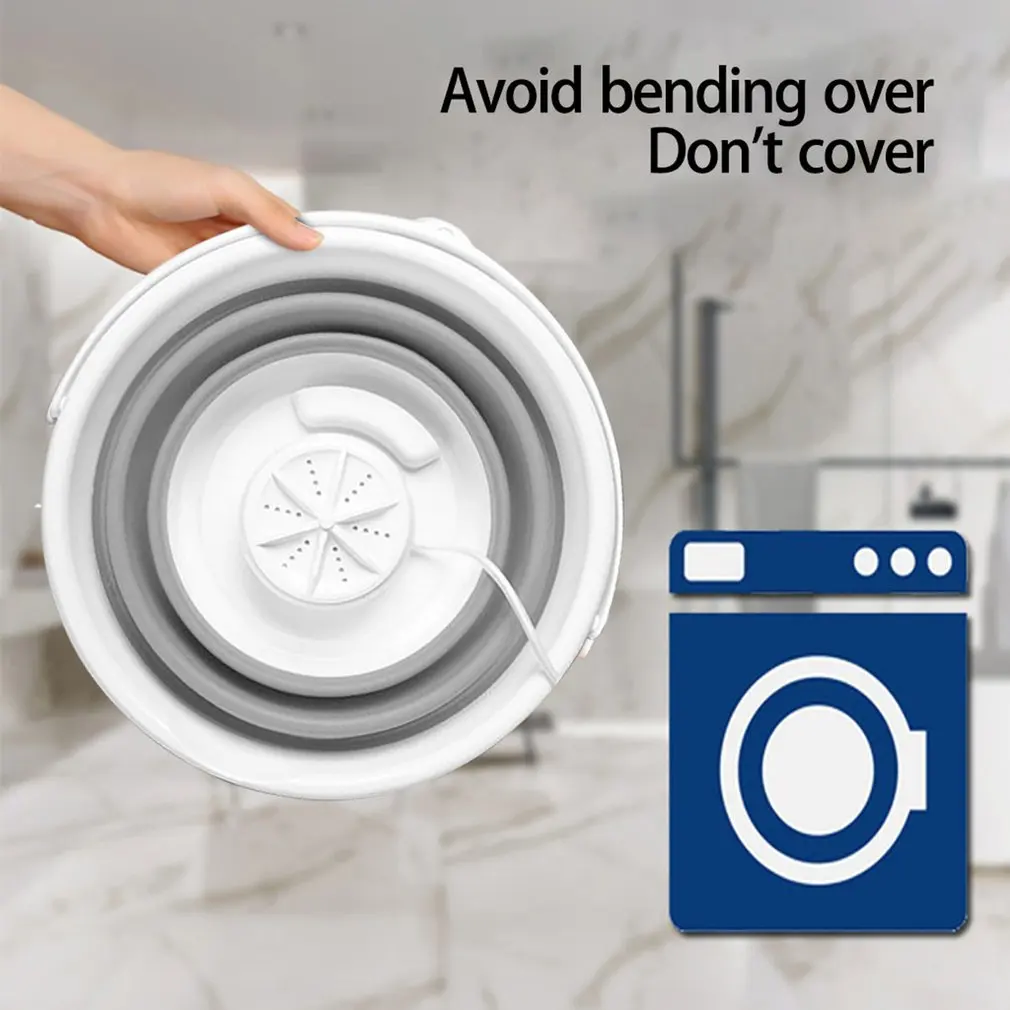 

Mini Ultrasonic Washing Machine Portable Automatic Turbo Electric Roller Rotating Washer Equipment Essential for Home Travel