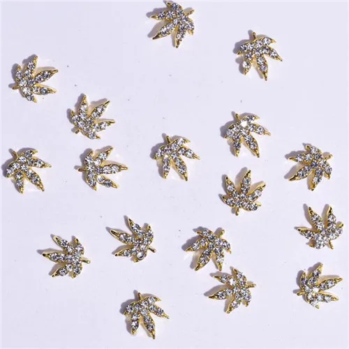 2 10 Pcs Gold Leaves Nail Art Decorations 3D Charms Metal Nail Glitter Diamond Manicure Supplies Bling Japanese Crystal Stud ML389 - Цвет: 2