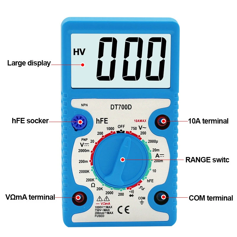 DT700D Large Screen Digital Multimeter Buzzer Mini Output voltmeter Ohm Tester | Инструменты