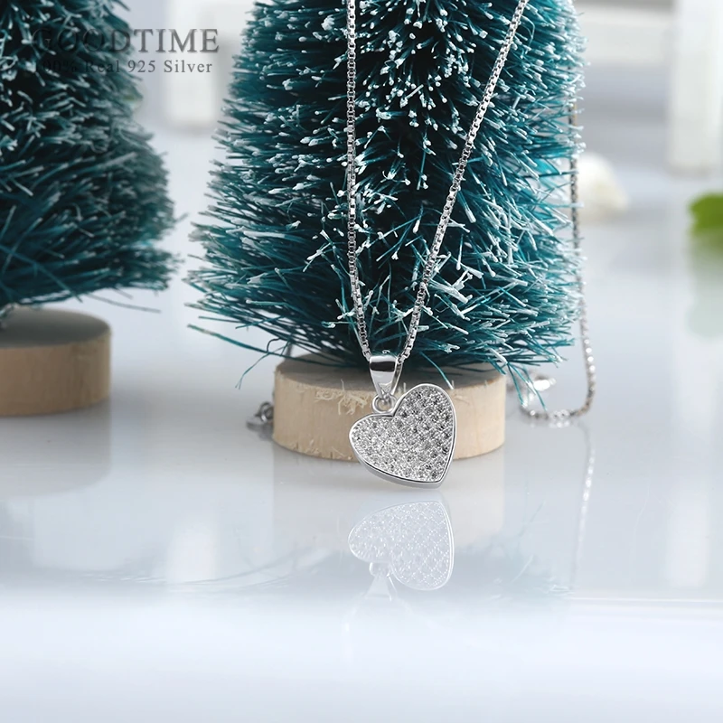 Fashion Women Pure 925 Sterling Silver Necklace Love Heart Zircon Pendant Girl Clavicle Chain Jewelry Accessory Gift