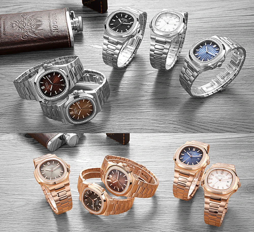 Новые мужские часы Patek, роскошные часы топ бренда с бриллиантами, мужские Модные Повседневные военные водонепроницаемые часы из нержавеющей стали золотистого цвета