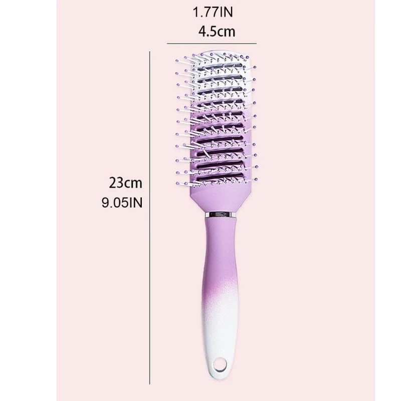 

Curved Vent Hair Brush Cushion Nylon Bristle Styling Brushes with Anti-static Rubber Pad Massage Hair Brush