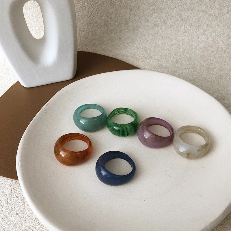 

Summer Fashion Colorful Transparent Acrylic Irregular Marble Pattern Ring Resin Geometric Rings For Women Girls Jewelry Gifts