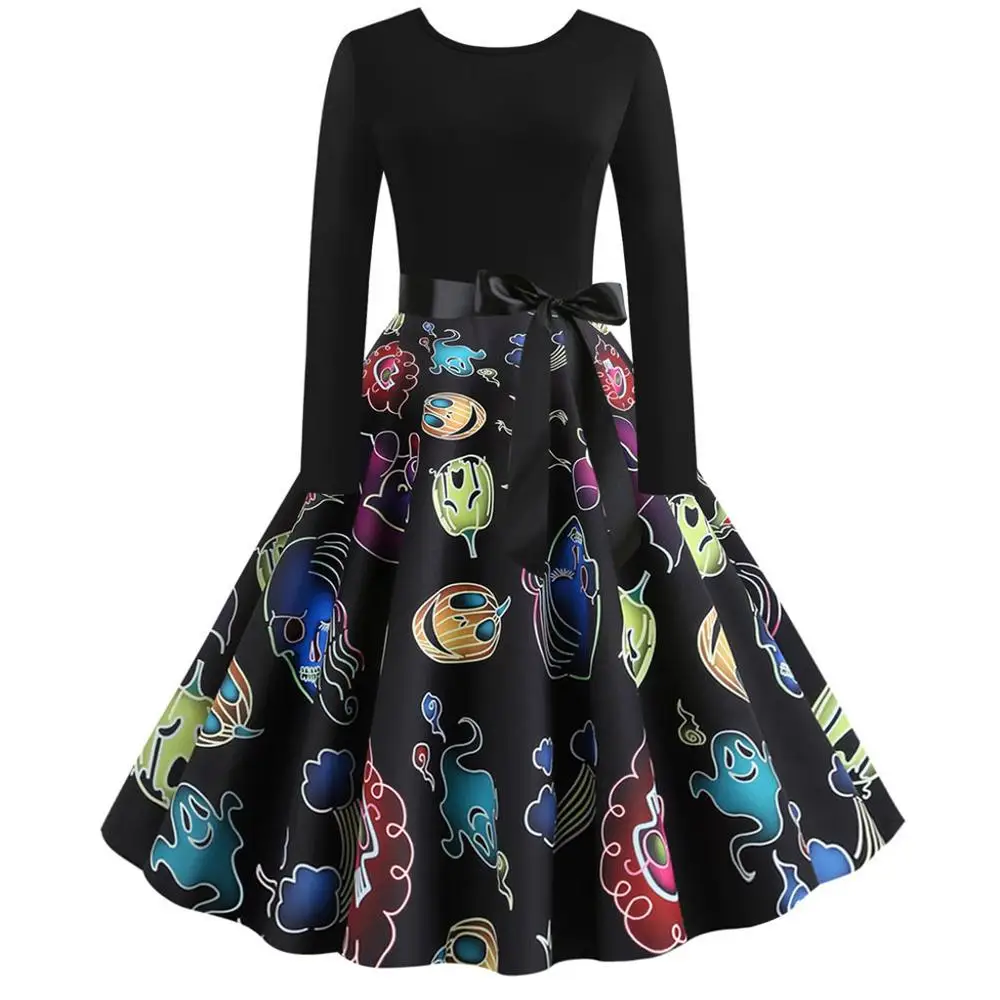 Женское винтажное платье для выпускного вечера с длинным рукавом на Хэллоуин в