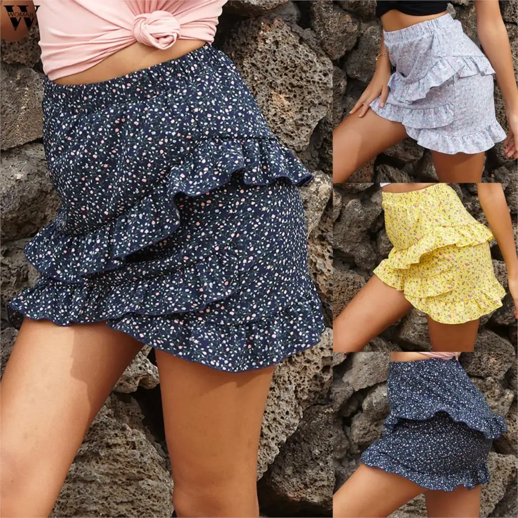 

Женская летняя плиссированная мини-юбка с цветочным принтом estampado, с высокой талией, короткая, Пляжная, праздничная, повседневная, Бохо юбка ...