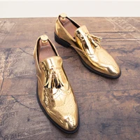 2021 new spring and autumn men shoes gold bright skin male comfortable oxford shoes luxury brogues mens business moccasin shoes