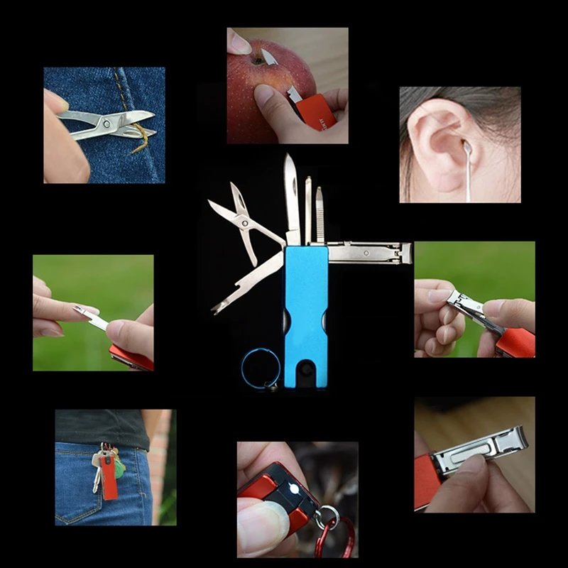 

Multifunction Mini Fashion Keychain Stainless Steel Nail Clipper LED Light Ear Cleaner Picks Portable Outdoor