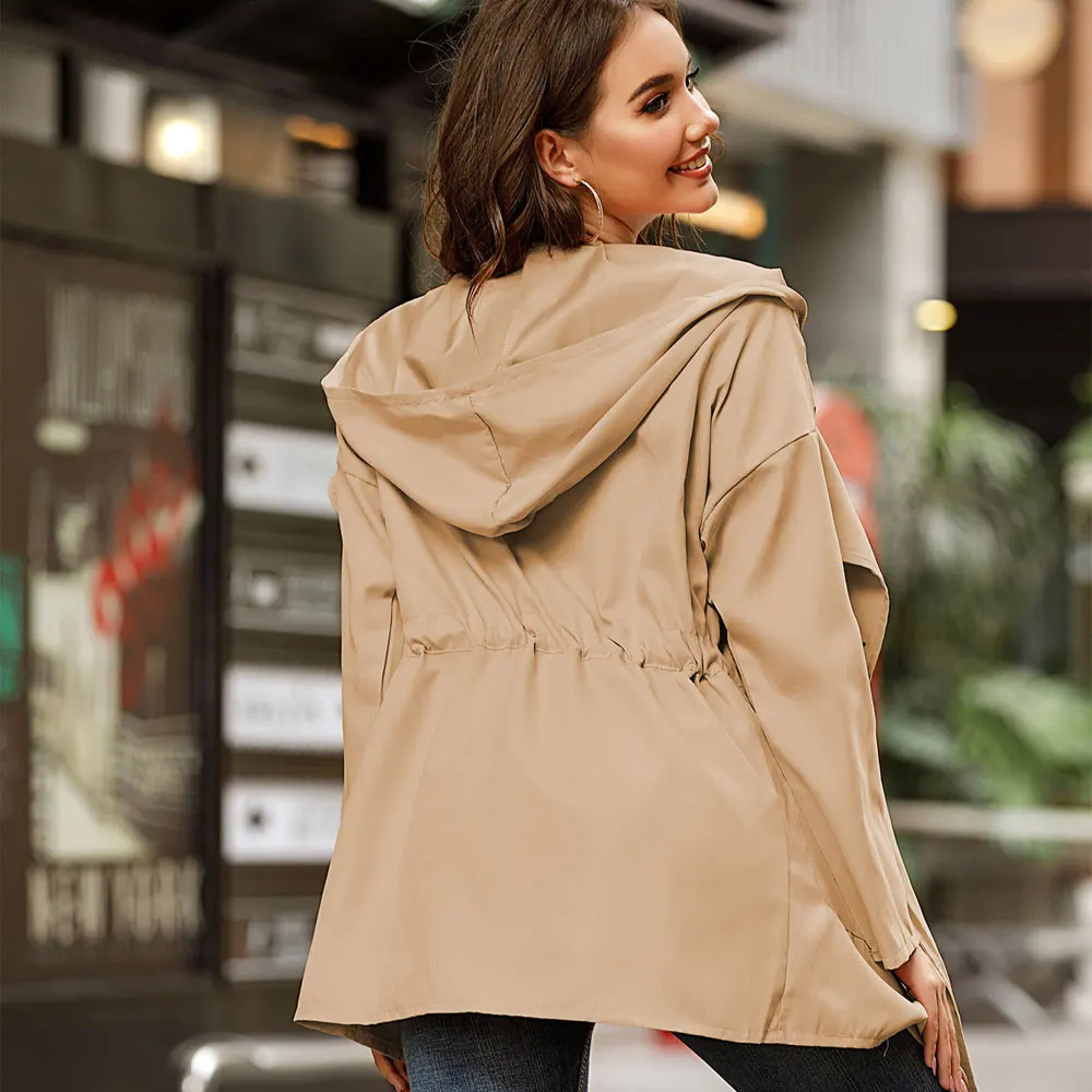 

2020 Autumn Casual Bomber Thin Windbreaker Female Cardigan Hooded Outwear Loose Plus Size Winter Coat Women Jacket Streetwear
