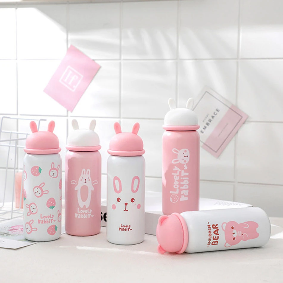 

Cute Rabbit Thermos Bottle For Water Girl's Women Stainless Steel Thermal Cups Portable Tumbler Water Bottle Cups