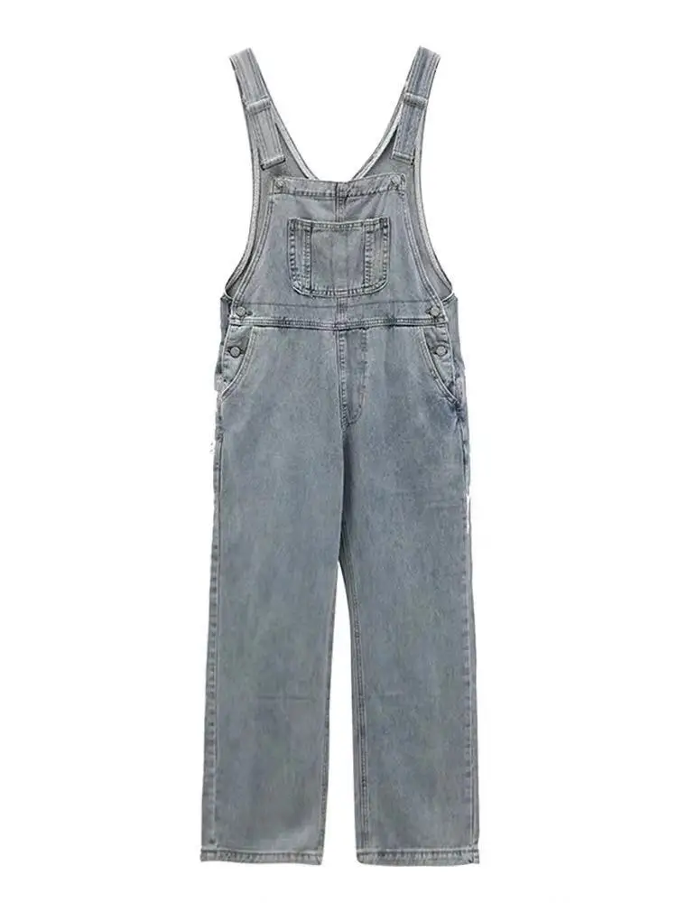 

Plus Size Wide Leg Jeans Jumpsuit Women Spring Autumn Korean Fashion Casual Suspenders Kawaii Front Pocket Denim Overalls