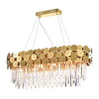 led postmodern oval round golden stainless steel crystal chandelier lighting lustre suspension luminaire lampen for dinning room