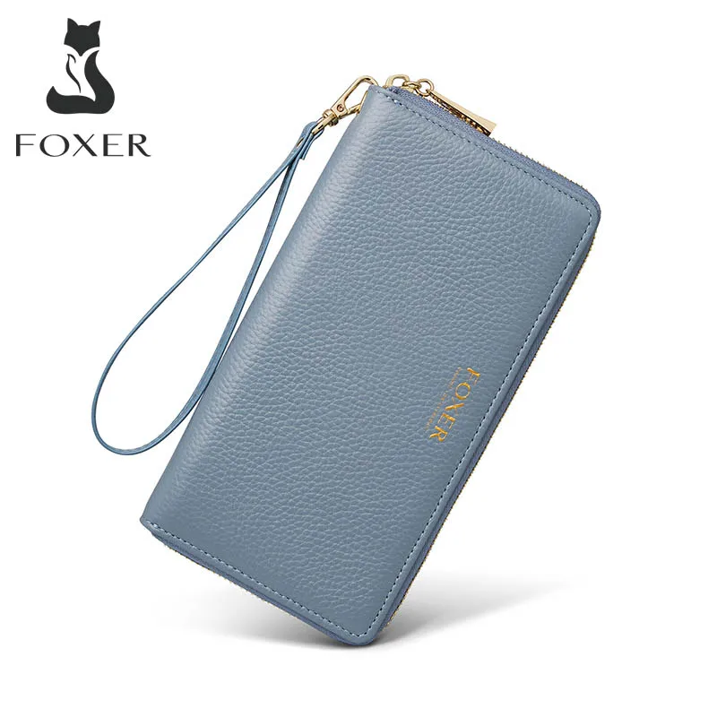 

Кошелек женский FOXER, из коровьей кожи, длинный клатч с ремешком на запястье, с отделением для карт, 2021