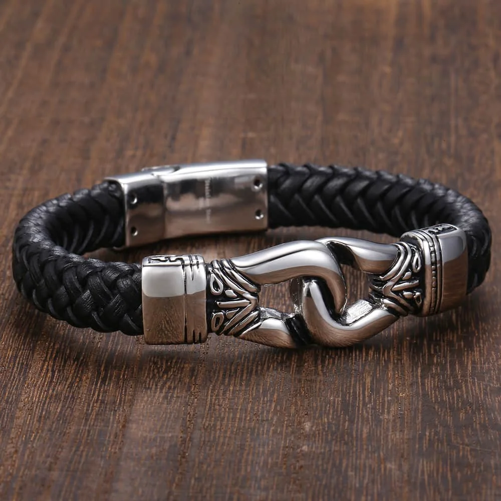 Мужские кожаные браслеты Trendsmax из нержавеющей стали с узлом амулетный браслет