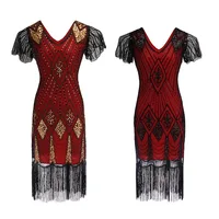 2022 Summer Art Deco Retro Black Dress 20s Women Party Dress Robe Femmel 1920s Gatsby Flapper Sequin Fringe Midi Dress