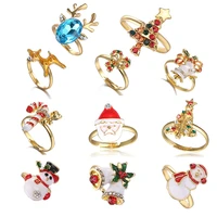 ganxin christmas ring newest new year party finger ring decoration elk santa claus bells opening rings for women men jewelry