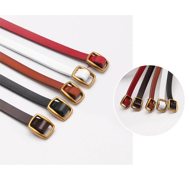 Genuine Leather Strap Lady Vintage Metal Buckle Casual Women Waistband Cowskin Jeans Cintos Thin Narrow Belts Female images - 6