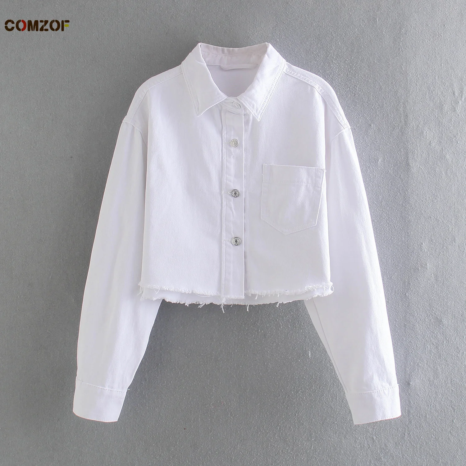 

Куртка женская джинсовая с длинным рукавом, укороченный топ из денима в Корейском стиле, модная верхняя одежда из белого денима, осень 2021