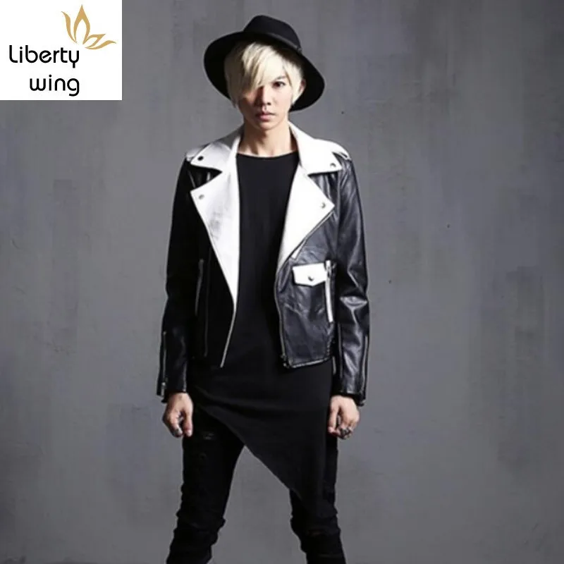 New Arrival Fashion Mens Punk Gothic Motor Leather Jacket Man Slim Fit Short Coat Outwear Black/white Biker Jackets Male 2xl