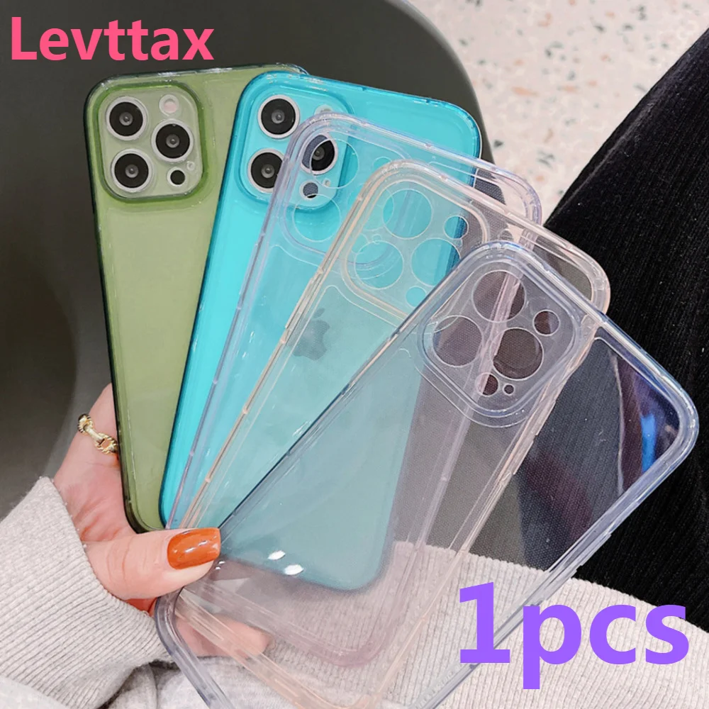 

1PCS Candy Transpanret Back Case For iPhone 12 11 Pro Max Shockproof Soft TPU Back Cover For iphone XR XS Max 7 8 Plus SE 2020