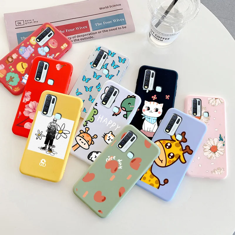 

Чехол для VIVOY50 с красочными краями модный мультяшный милый чехол для телефона с рисунком животных защитный чехол