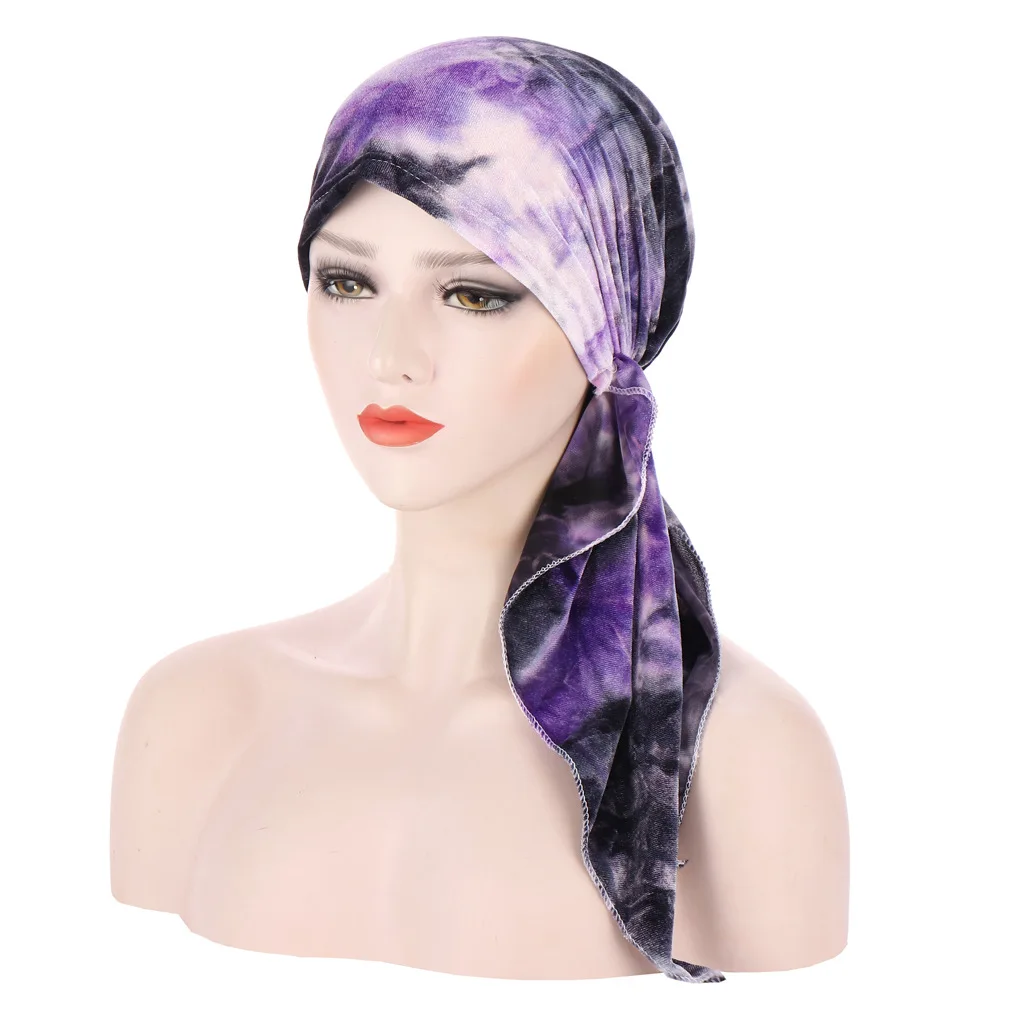 

Fashion Print Headscarf for Women Muslim Stretch Pre-Tied Turban Bandanas Hair Accessories Head Wrap Cancer Bonnet Cap