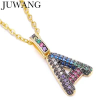 juwang vintage a z letter pendant chokers necklaces fashion jewelry rainbow cubic zirconia micro pave necklaces for women men