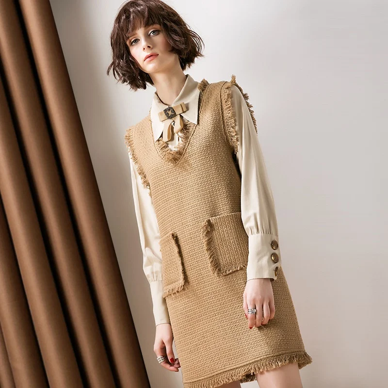 Женский твидовый костюм короткая блузка с бантом рубашка без рукавов офисный